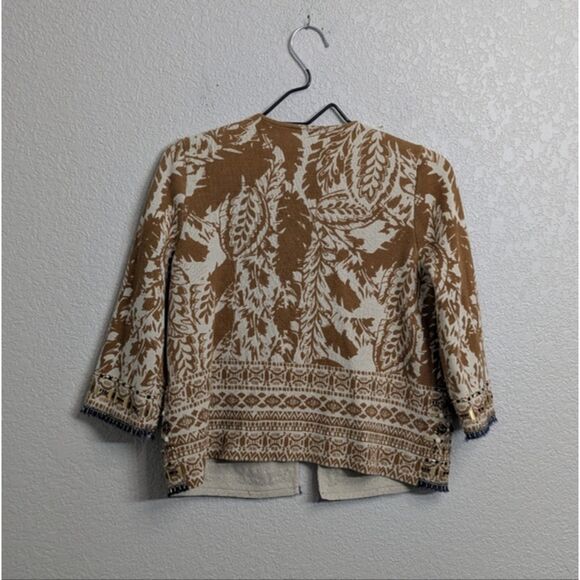 Chico's Tan Brown Open Front Crop Cardigan Sweater 3/4 Sleeve Embellished M/8 - Picture 4 of 11